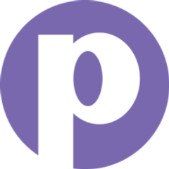 Purple logo and current status indicator